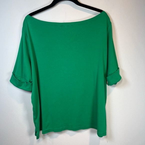 Lauren Ralph Lauren Women's Boat Neck Shirt Green Cotton Cuff Sleeve LRL FLAW 2X - Picture 8 of 11